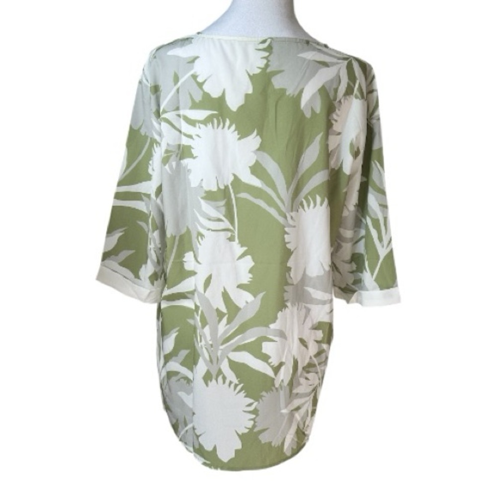 Elegant Green and White Floral Women's Tunic Large - Picture 2 of 6